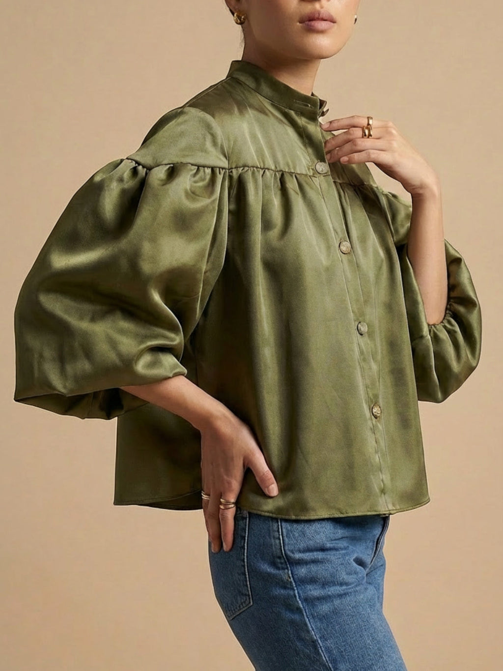 Padma taffeta top (olive, pink)