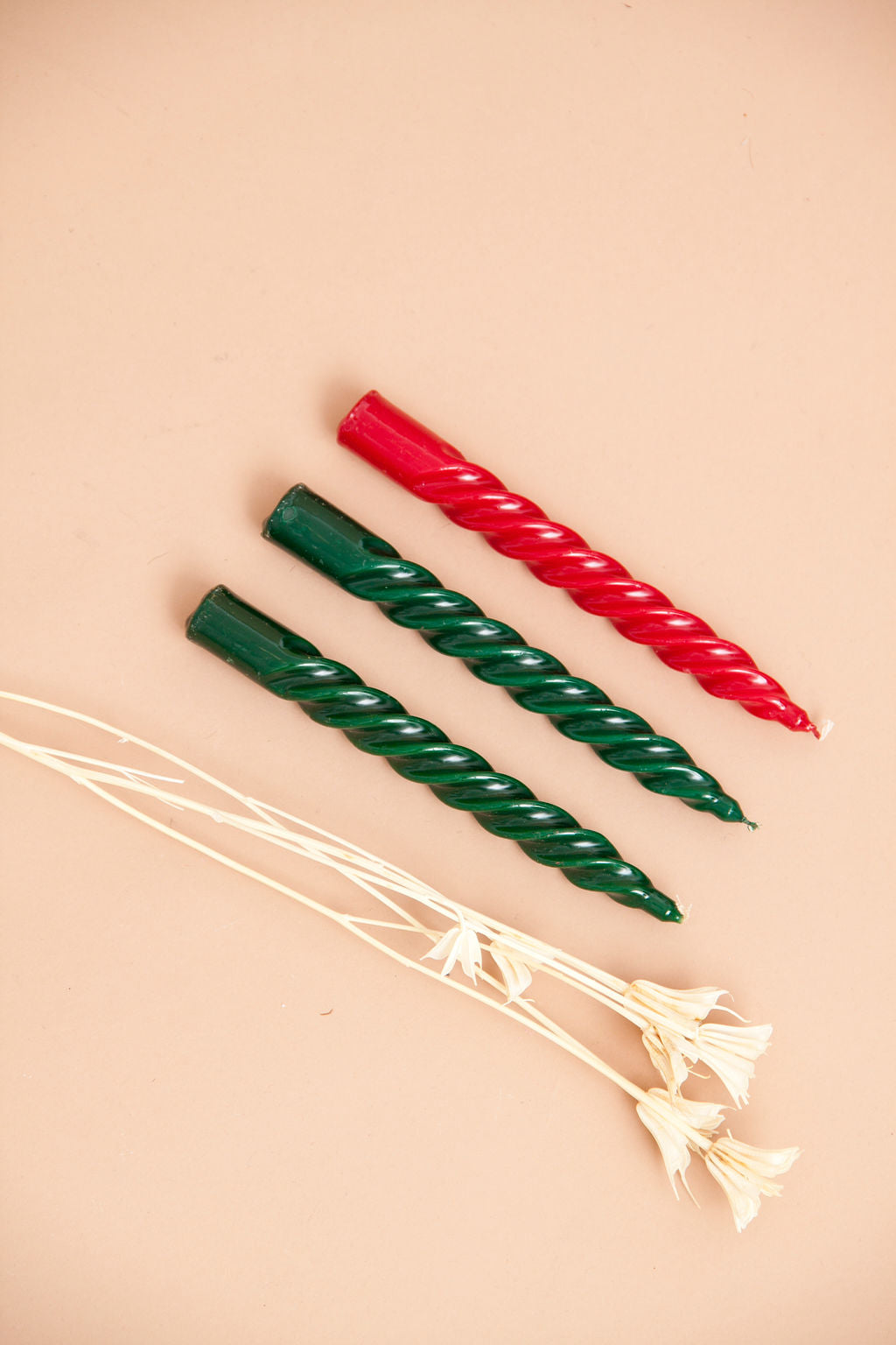 Set of spiral candles in christmas green color