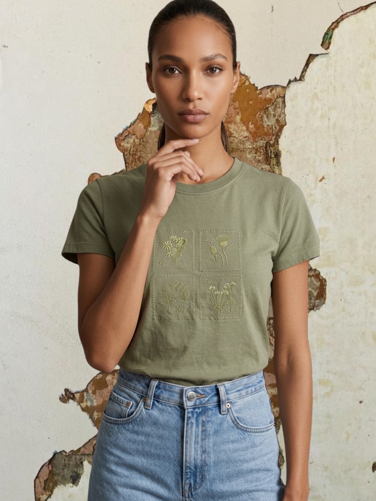 cumin t shirt (white-olive)
