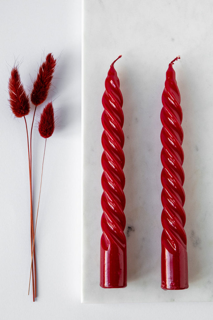 Set of spiral candles in christmas red color