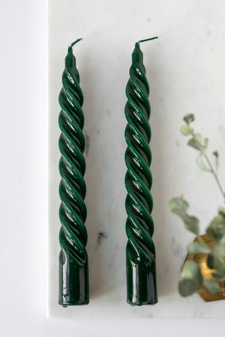Set of spiral candles in christmas green color